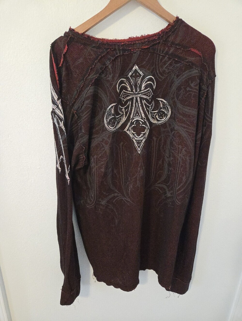 Vintage Affliction Reversible Thermal Shirt Mens XXL Wings Cross Y2K Grunge MMA - Picture 9 of 10